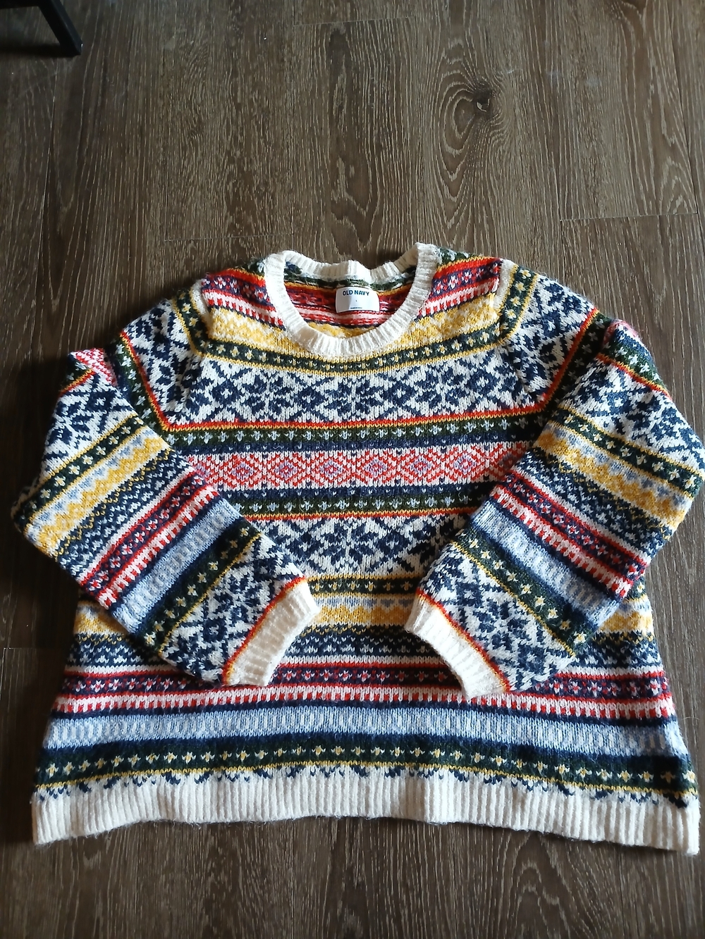 Old Navy Women's Multicolor Fair Isle Crewneck Sweater Sz L Fall Winter Spring.